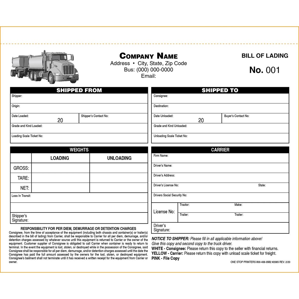 Carrier Bill Of Lading 2065 carrier-bill-of-lading-2065