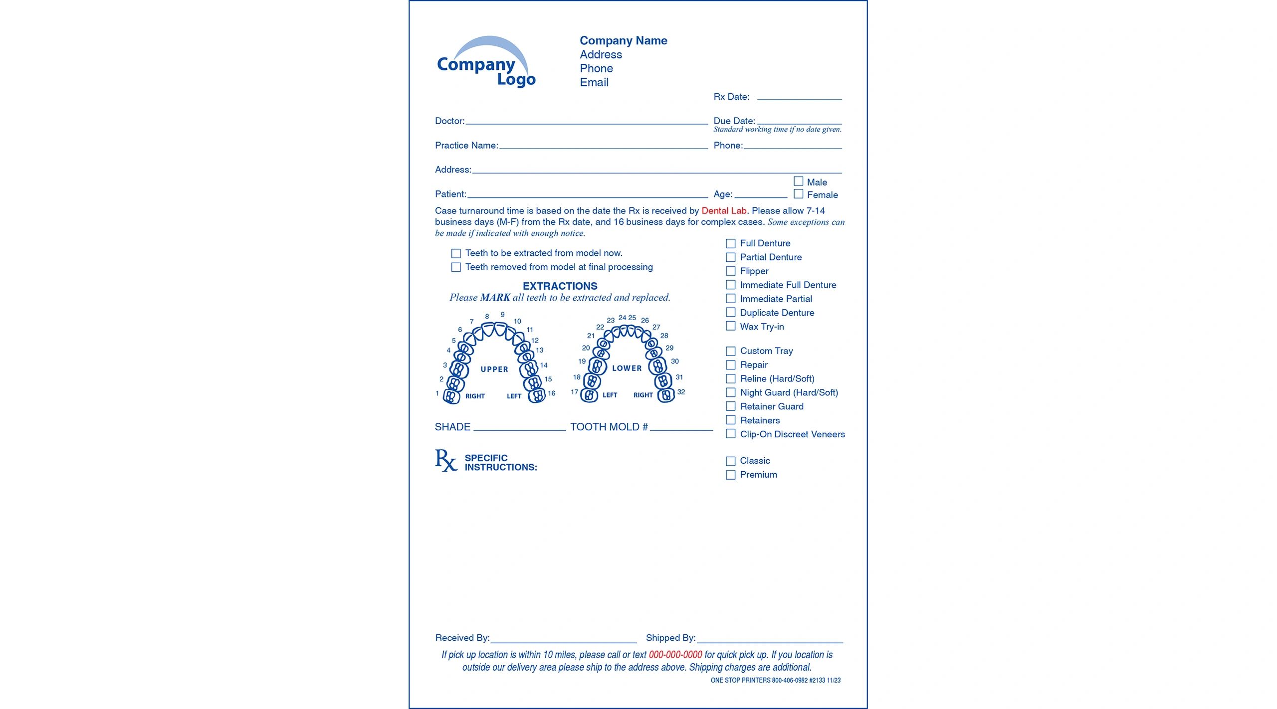 Removable Prosthetic Dental Lab Slip Removable Prosthetic Dental Lab Slip