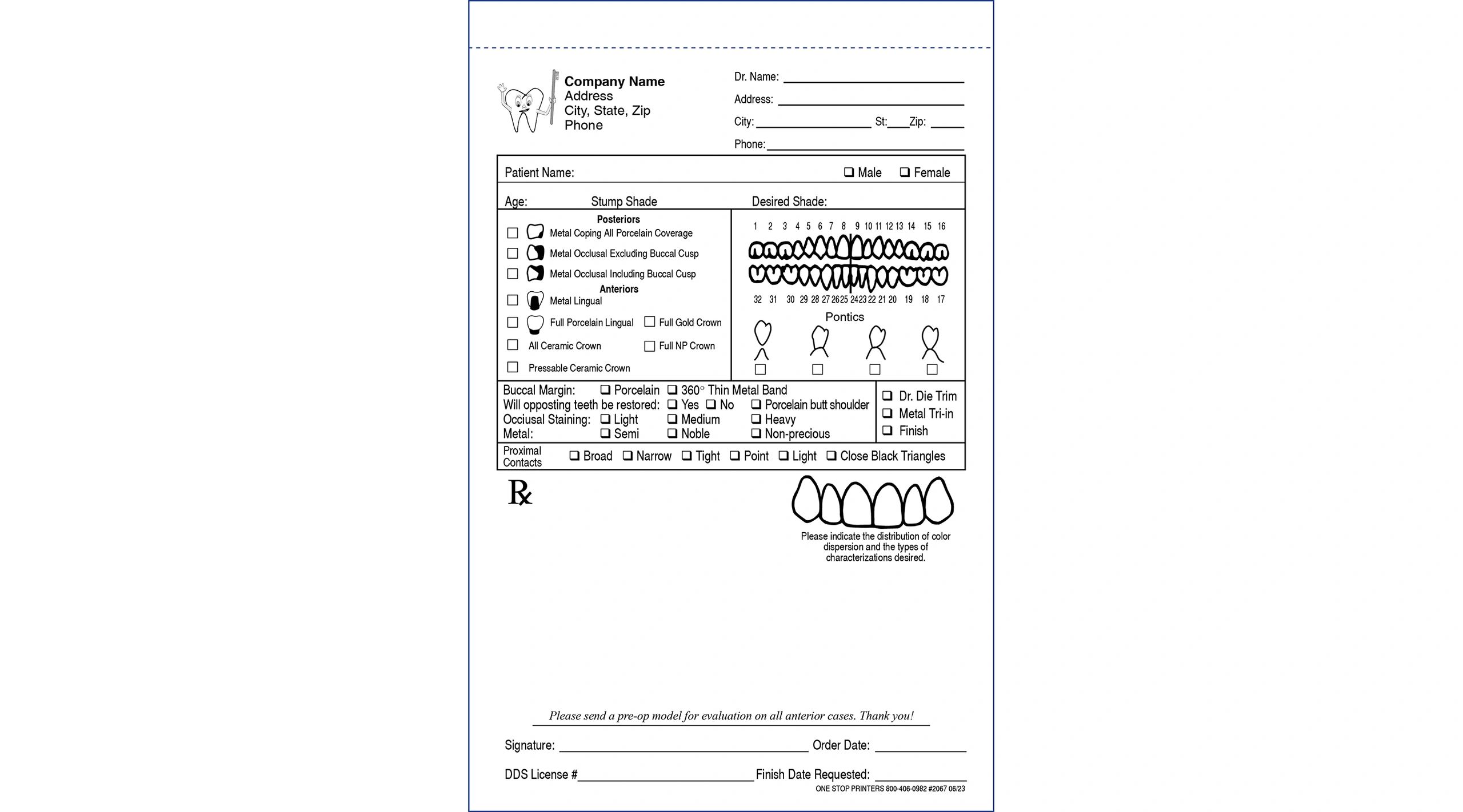 Prosthetics Dental Lab Slip