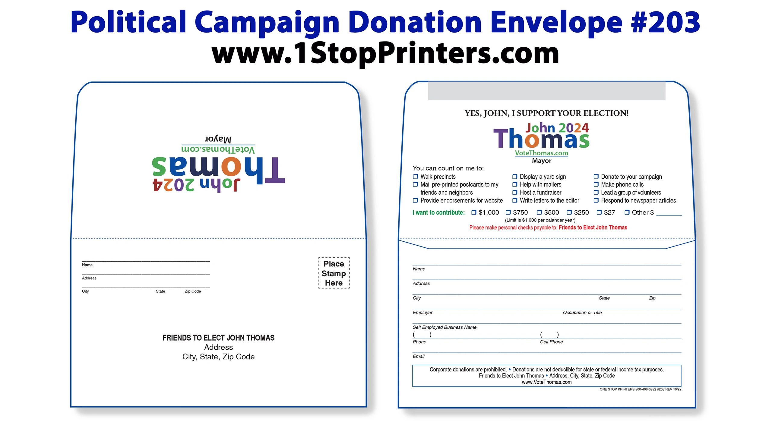 Political Campaign Donation Envelopes