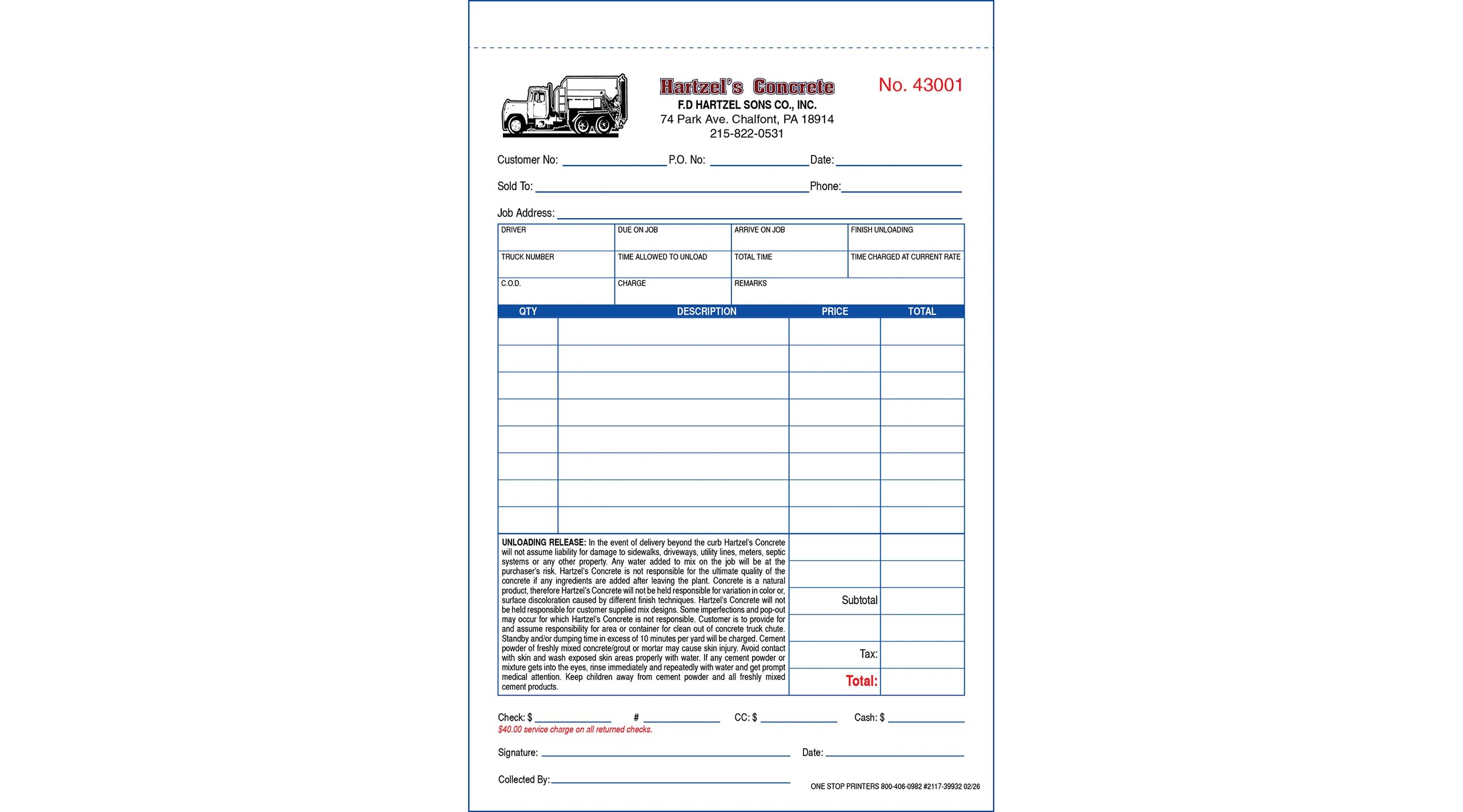 Concrete Delivery Invoice