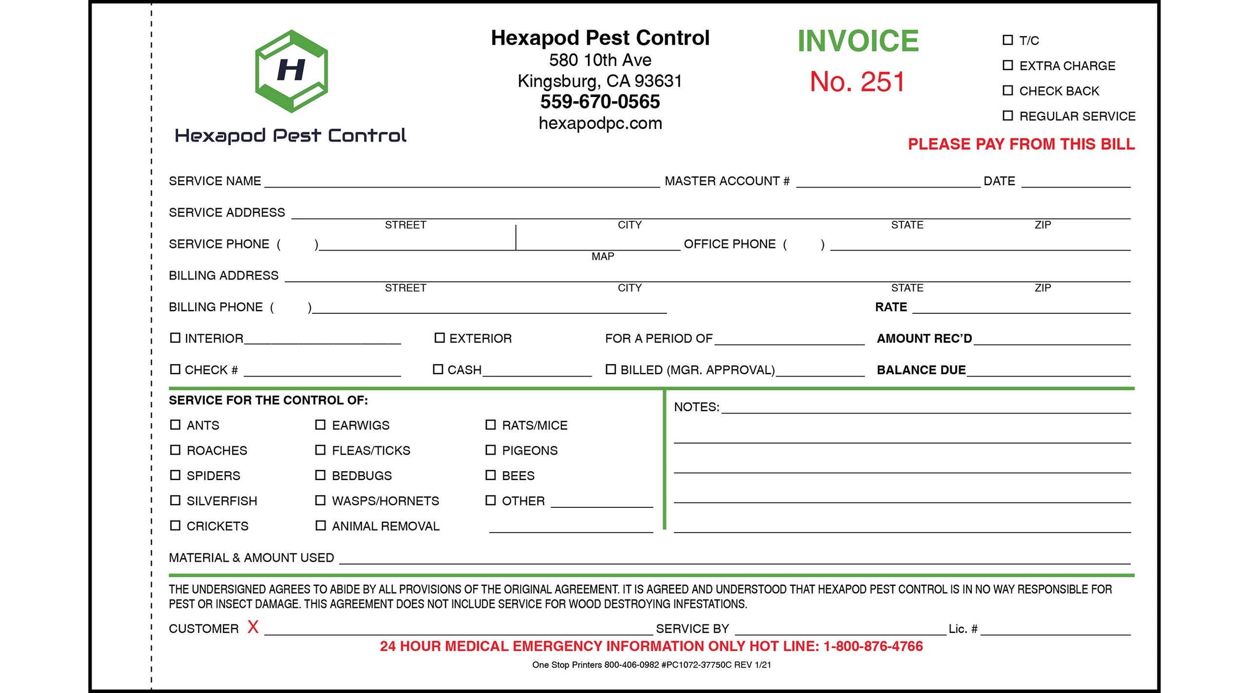 Pest Control Service Slip