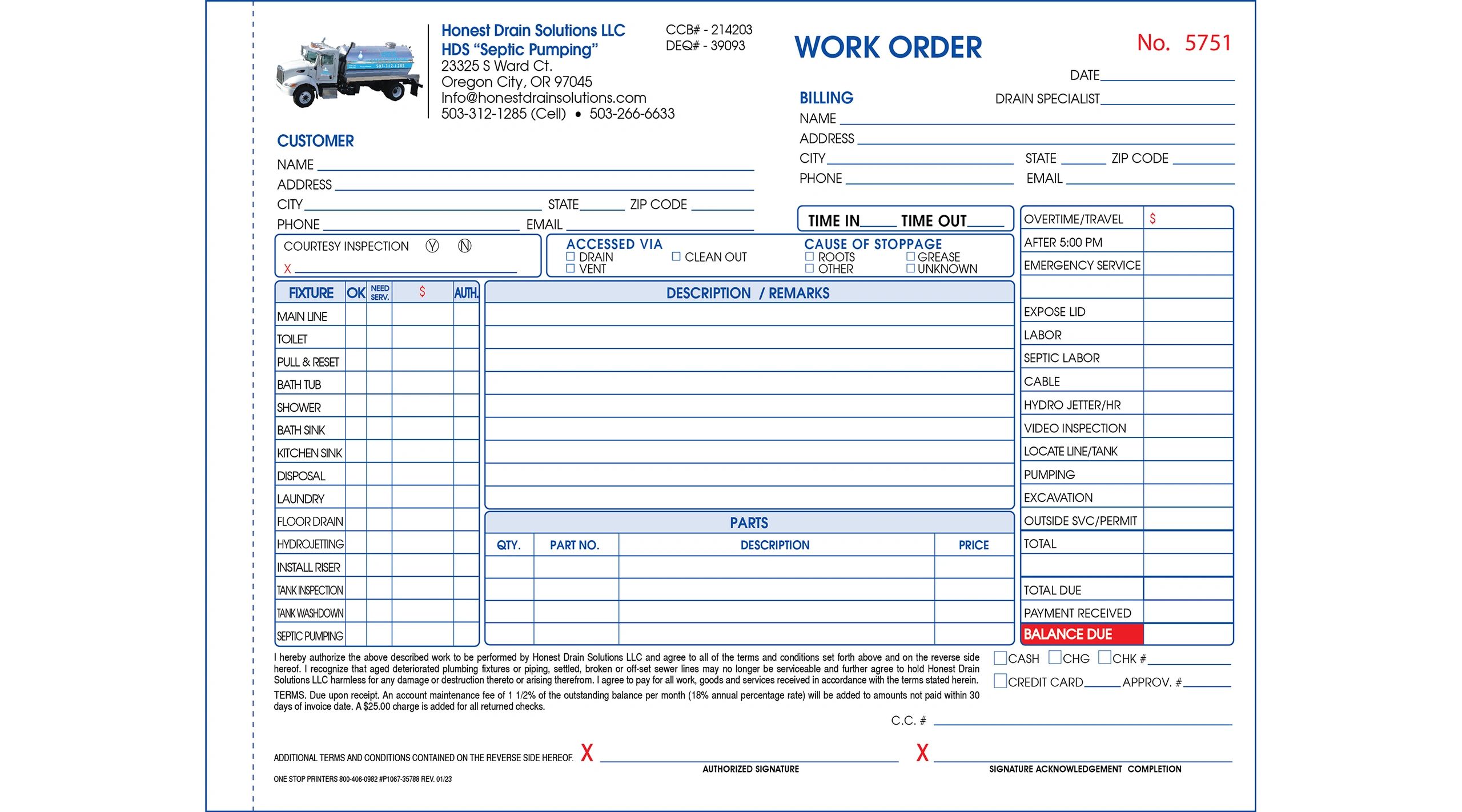 Plumbing Invoice