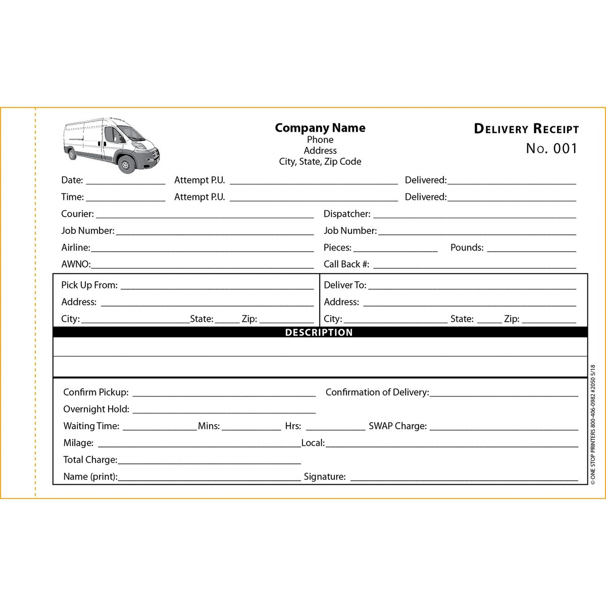 Hot Shot Delivery Receipt 2050