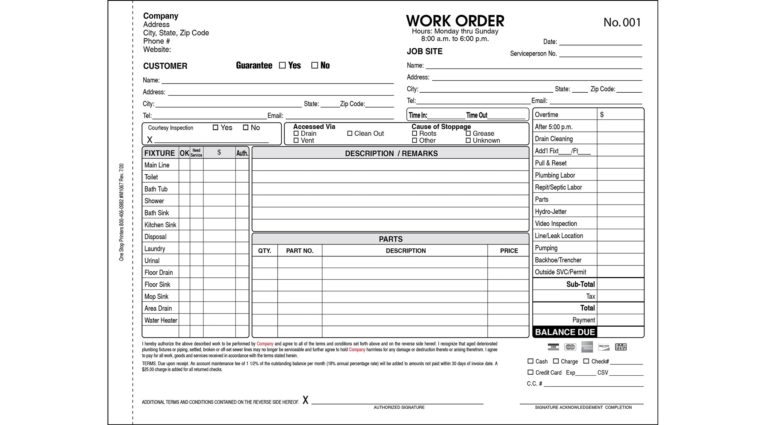 Massachusetts Plumbing Work Order/Invoice