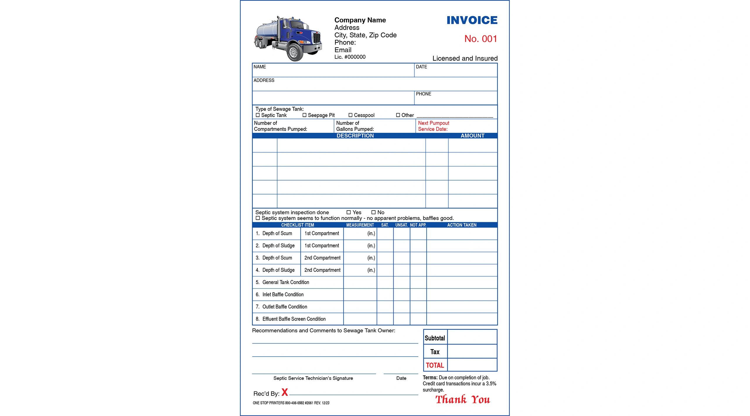 Updated: Septic Pumping Invoice and Receipt