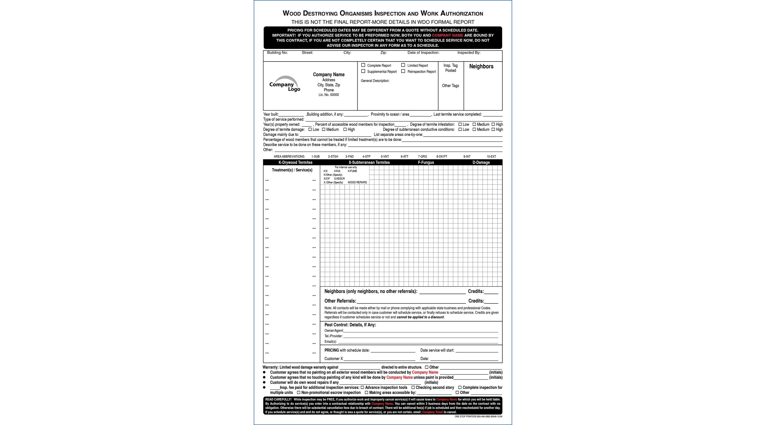 Termite Inspection and Work Authorization