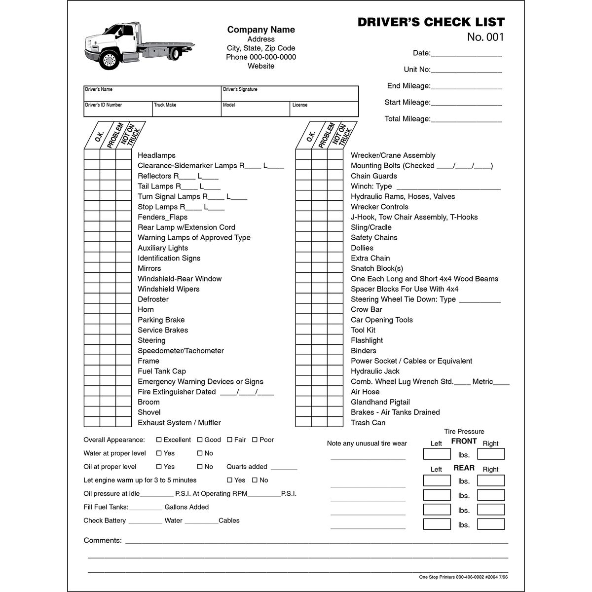 Tow Truck Driver's Checklist 2064