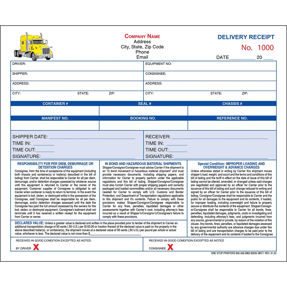 Trucking Proof of Delivery Receipt 2055