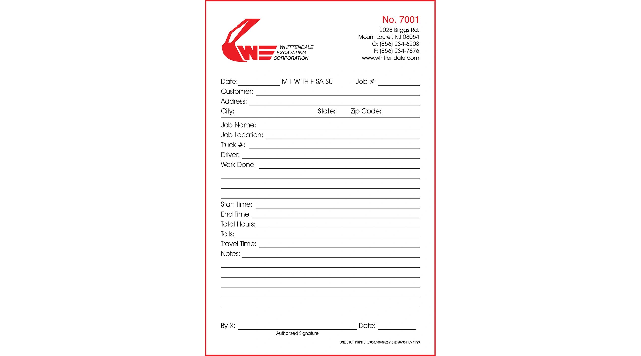 Heavy Equipment Rental Invoices and Work Orders