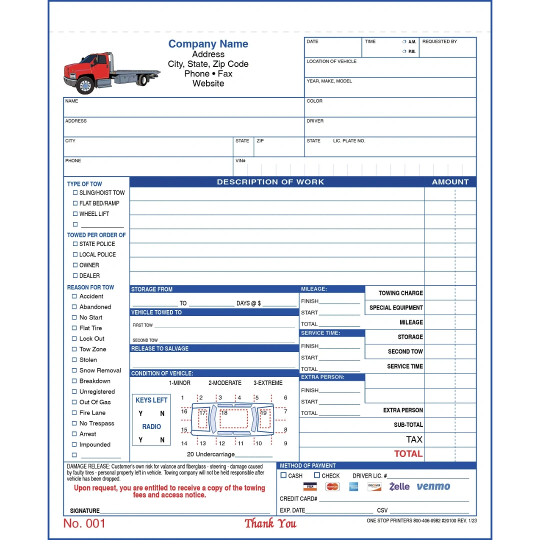 Towing Work Order, Detailed #20100