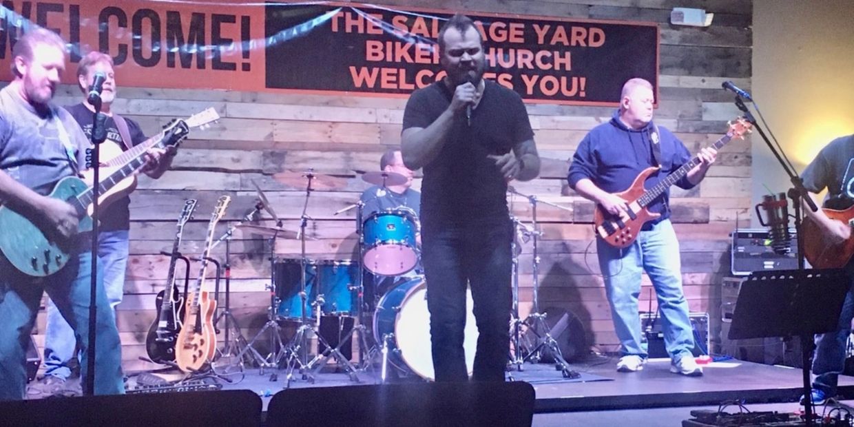 Defenders of the Cross rockin' out the Salvage Yard Biker Church.