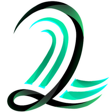 Abstract glowing teal and black swirl design on a dark background.