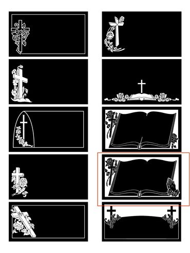 Black and white religious card designs with crosses and flowers.