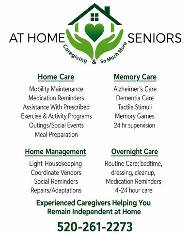 At Home Seniors service list for adults receiving in-home caregiver support in Tucson, Az.