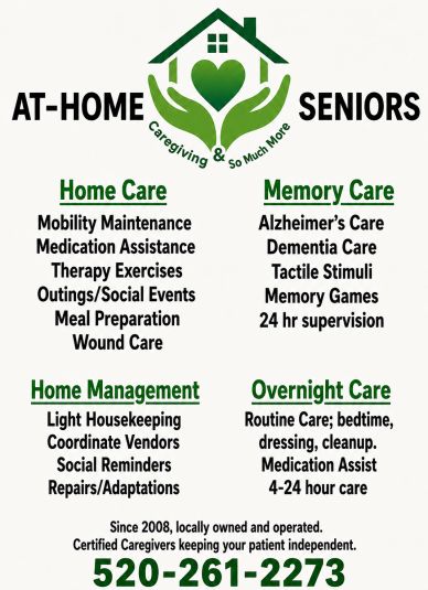 list of services for At Home Seniors AZ in Tucson Az.