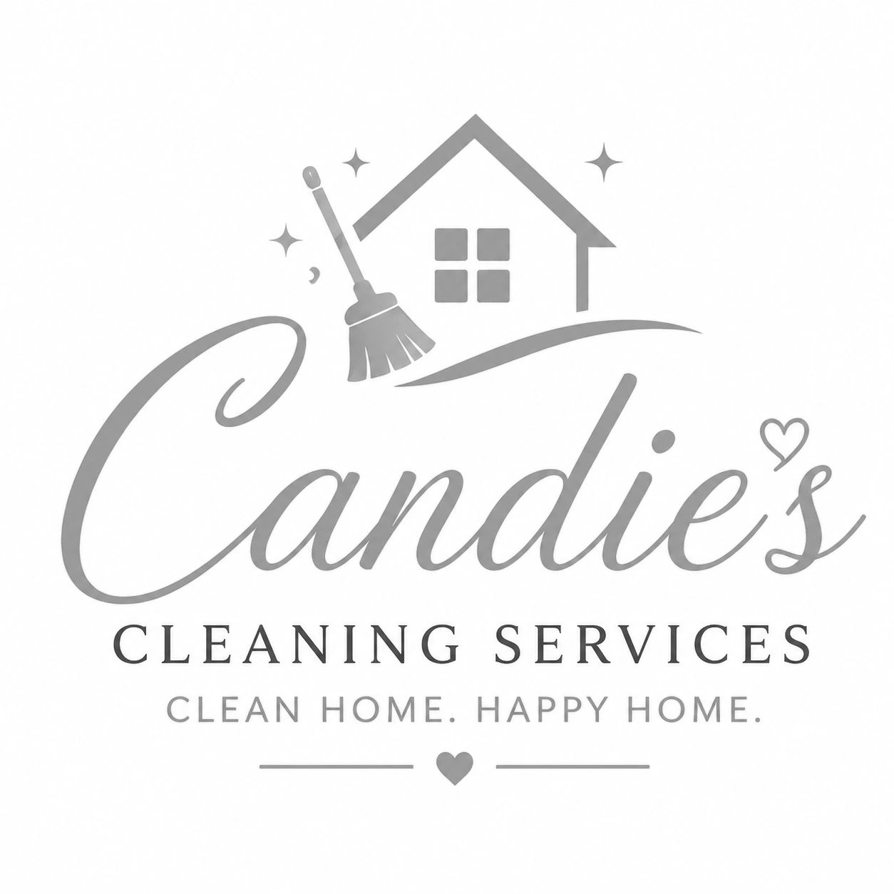 Logo for Candie's Cleaning Services with a house and broom illustration.
