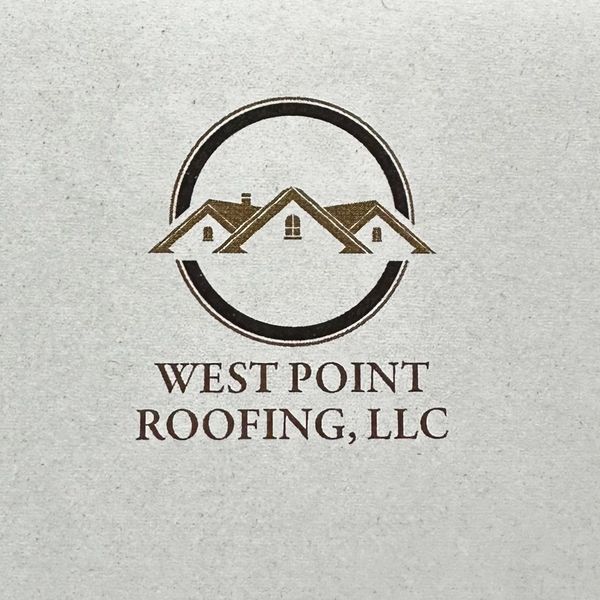 Logo of West Point Roofing, LLC with stylized house roofs inside a circle.