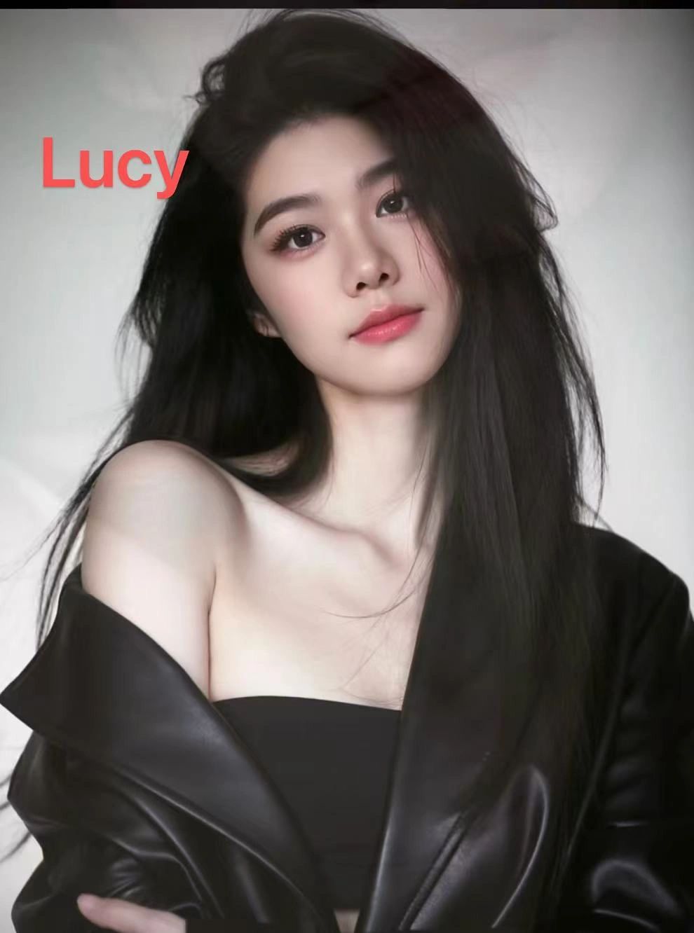 Young woman named Lucy with long black hair.