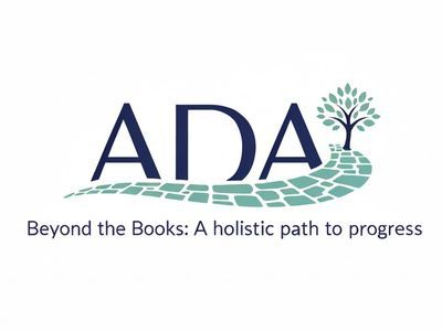 Logo ADA with a path and a tree. The Strapline reads 'Beyond the books: A holistic path to progress