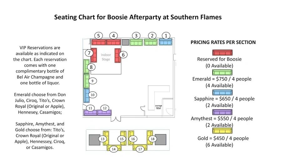 Seating chart and pricing rates for Boosie Afterparty.