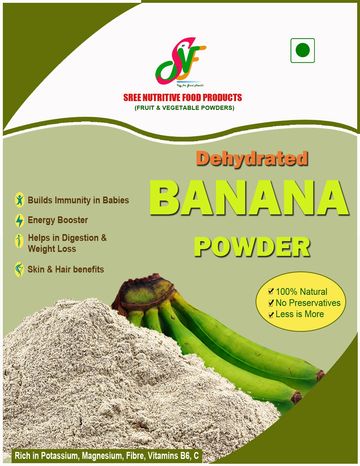 Package of dehydrated banana powder with health benefits.