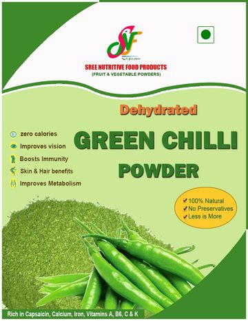Dehydrated green chilli powder with multiple health benefits and 100% natural.