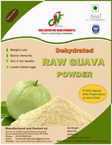 Dehydrated raw guava powder with health benefits.