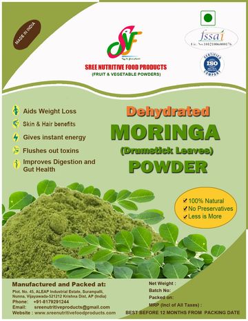 Dehydrated Moringa powder with health benefits and natural ingredients.