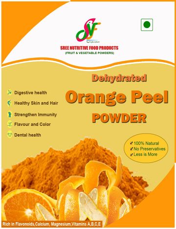 Package of dehydrated orange peel powder with health benefits.