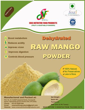Packaging of dehydrated raw mango powder from Sree Nutritive Food Products.