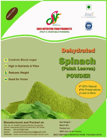 Dehydrated spinach powder with health benefits, 100% natural and preservative-free.