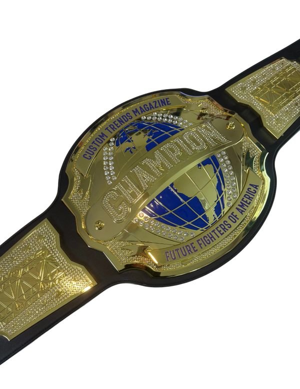 Custom gold champion belt for Future Fighters of America by Custom Trends Magazine.
