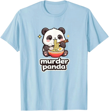Kawaii murder panda cartoon shirt design with noodle bowl and bold cute meme style