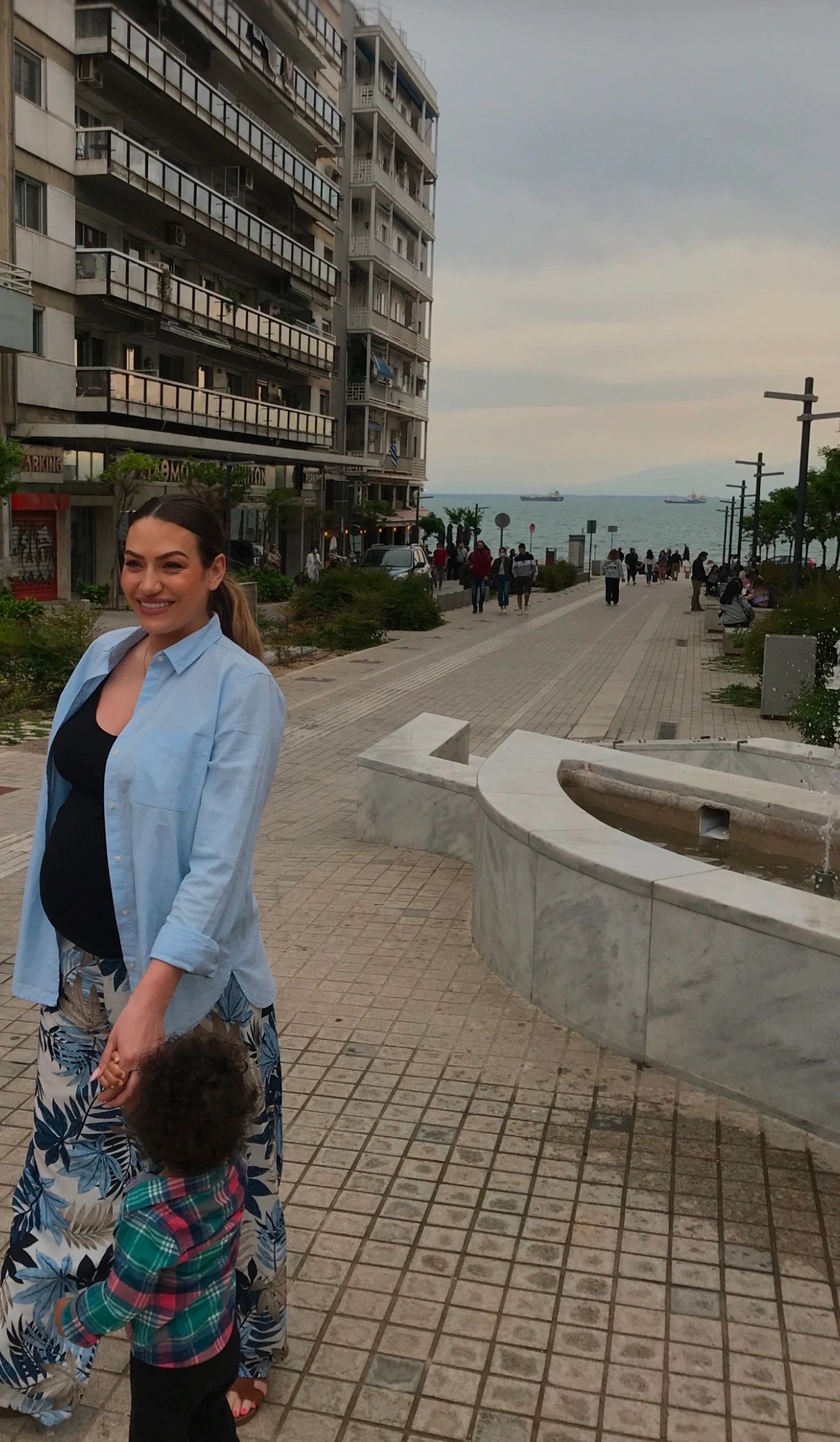 enjoying a stroll in Greece while pregnant