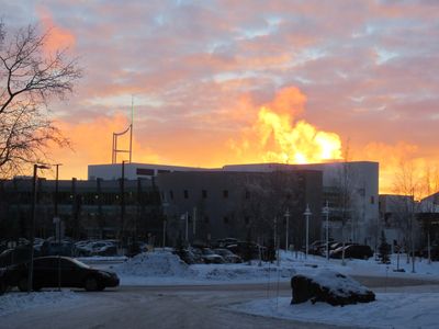 The UAA/APU Consortium Library at sunset.