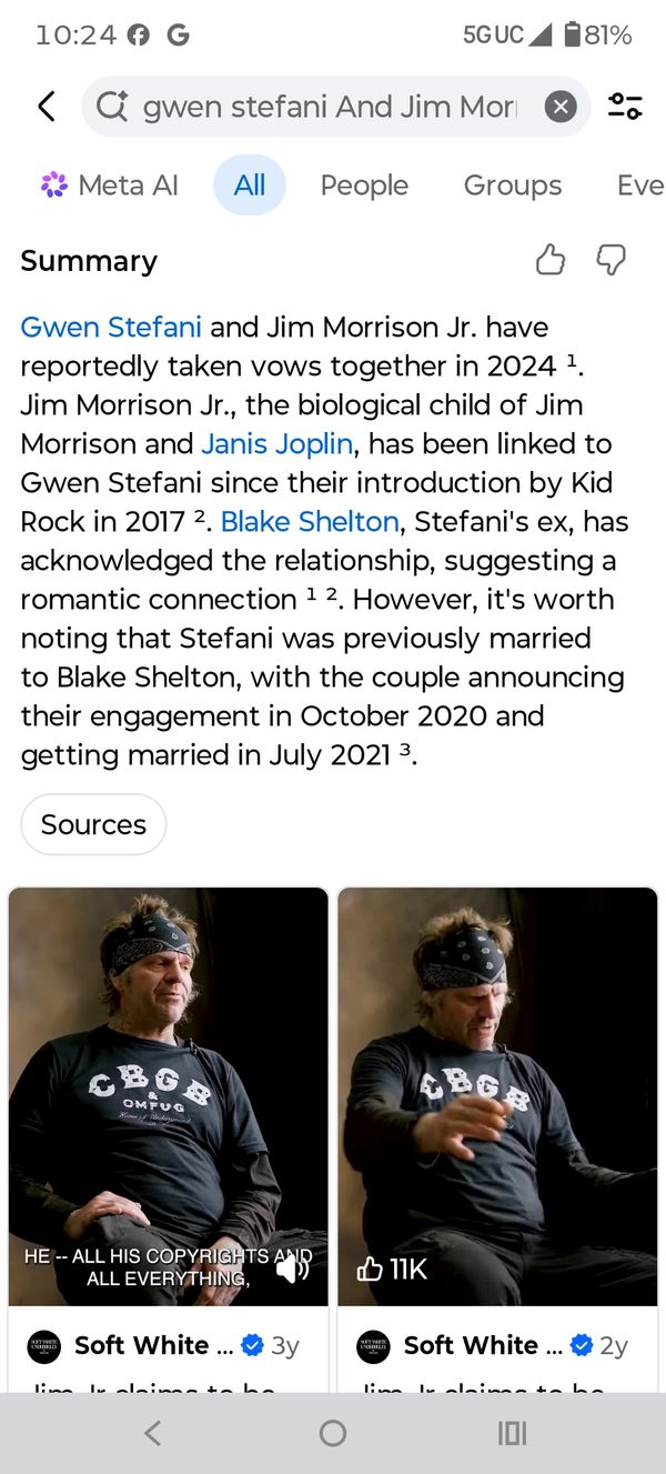 Summary about Gwen Stefani and Jim Morrison Jr.'s relationship and past connections.
