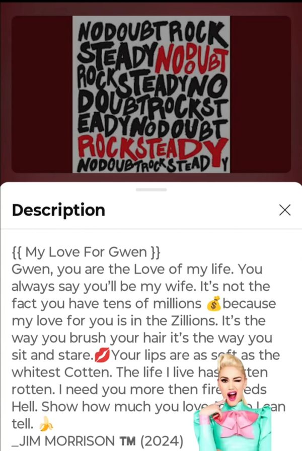 A love message titled 'My Love For Gwen' with photo of woman.