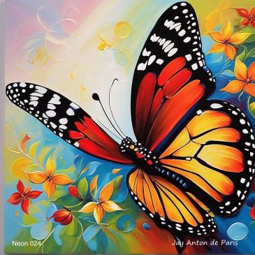Colorful butterfly among vibrant flowers.