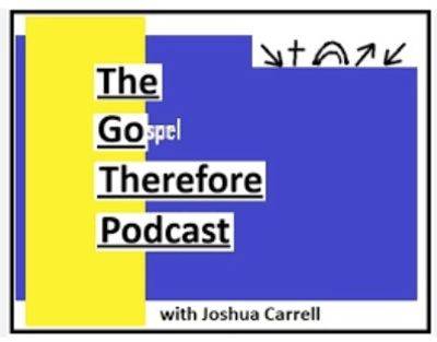 The Gospel Therefore Podcast logo with yellow and blue blocks.