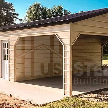 ENCLOSED GARAGE WITH OPEN CARPORT FEATURED IN PHOTO. WE OFFER 3D CUSTOM DESIGN TO TAILOR YOUR NEEDS.
