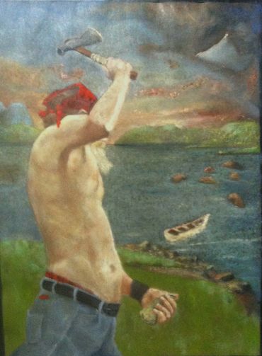 Man Struggling in a stormy landscape