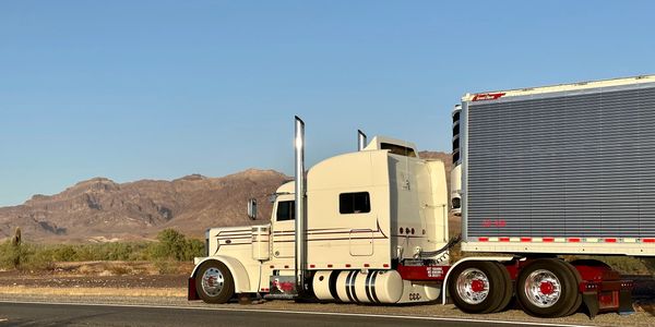 Semi truck in a scenic desert view