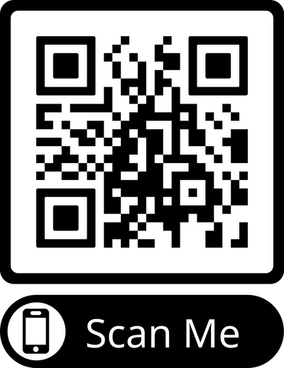 Black and white QR code with 'Scan Me' text and a phone icon below it.