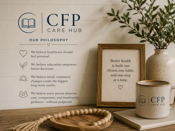 CFP Care Hub philosophy emphasizes personal healthcare, education, consistent changes, and compassionate guidance.