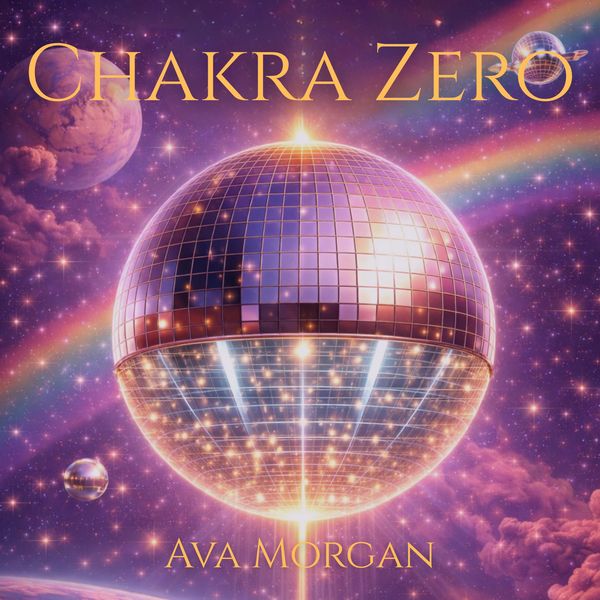 Futuristic cosmic scene with a glowing disco ball planet and stars.