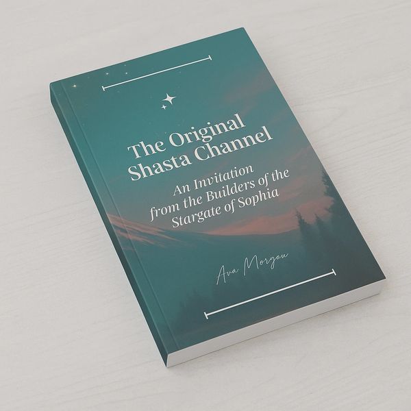 Book titled 'The Original Shasta Channel' by Ava Morgan with a serene mountain cover design.