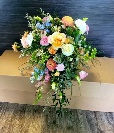 Colorful cascading floral bouquet.