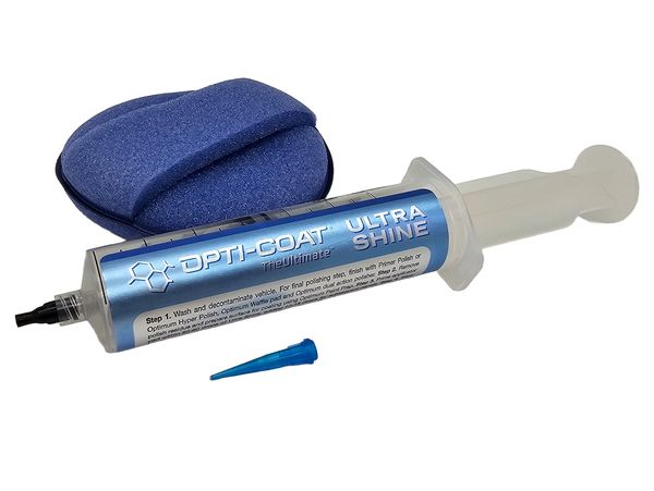 Opti-Coat Ultra Shine car polish kit with applicator.