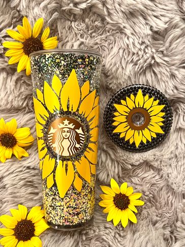 Sunflower Snowglobe Tumbler Snow Globe Tumbler Glitter 